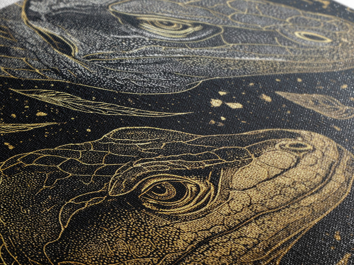 Black And Gold Lizard Pair Wall Art, African Animal Art Print, Elegant Reptile Home Decor, Luxury Canvas Print, Nature Gift