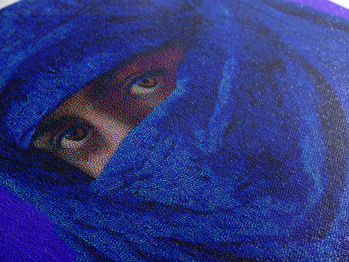 Blue Tuareg Veiled Face Portrait Wall Art, African Portrait, Moroccan Travel Poster, Contemporary Canvas Decor, Bold Home Decor