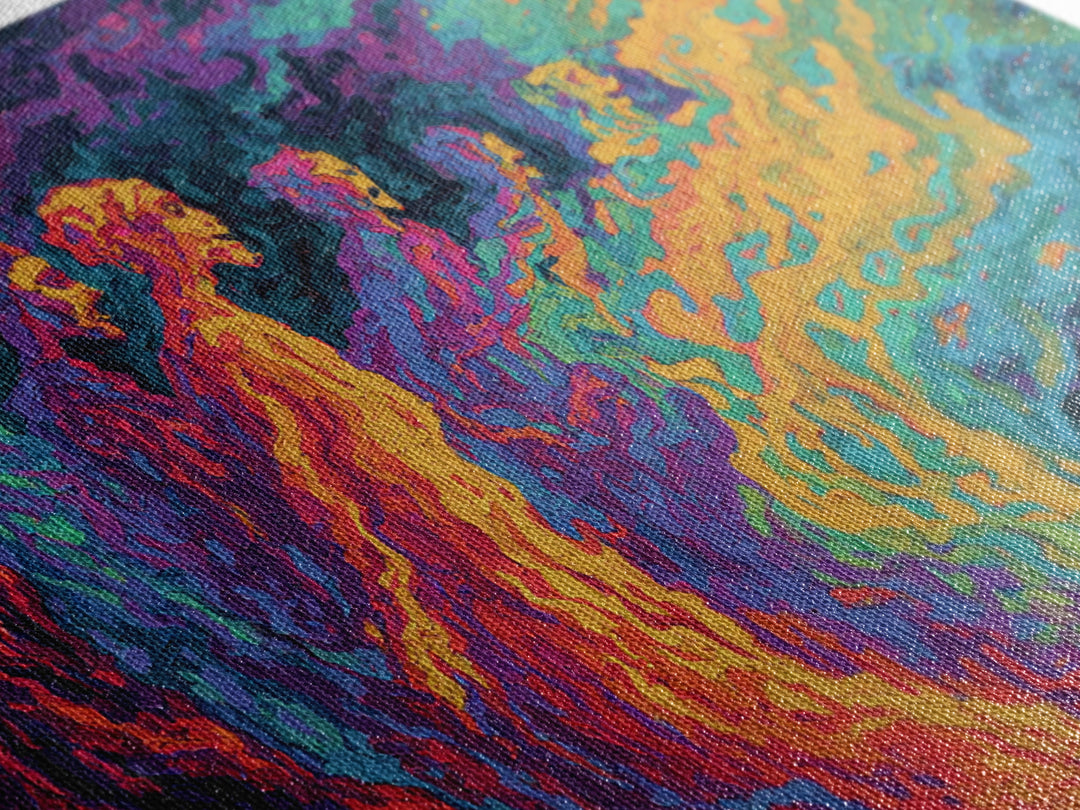Vibrant Spectral Figures Facing A Swirling Cosmic Sea Canvas Print, Abstract African Art, Colorful Wall Decor Gift, Modern Art