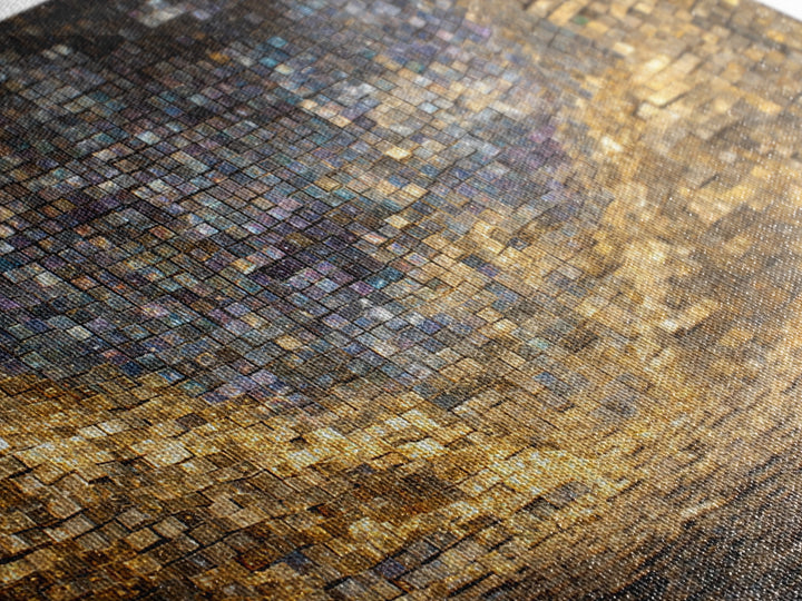 Golden Mosaic Tile Abstract Wall Art, Blue Gold Geometric Canvas Decor, Luxury Textured Art Print, Modern Statement Wall Decor