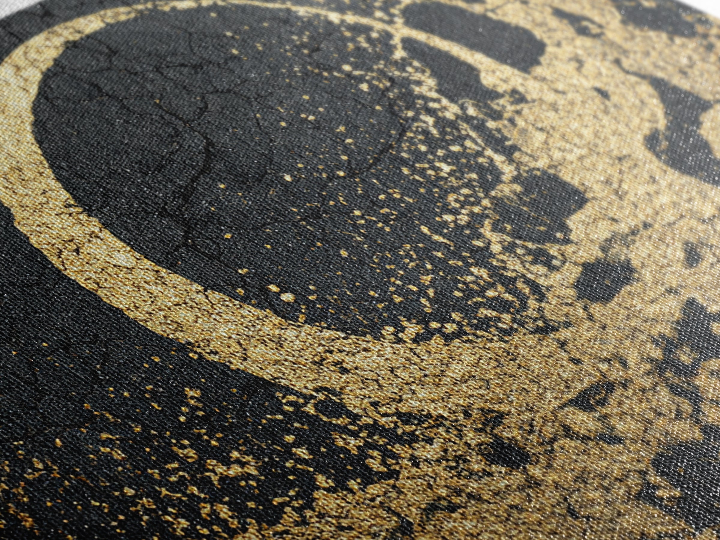 Gold Crescent On Cracked Black Stone Wall Art, Abstract Black Art, Luxury Canvas Art, Spiritual Statement Modern Home Decor Gift