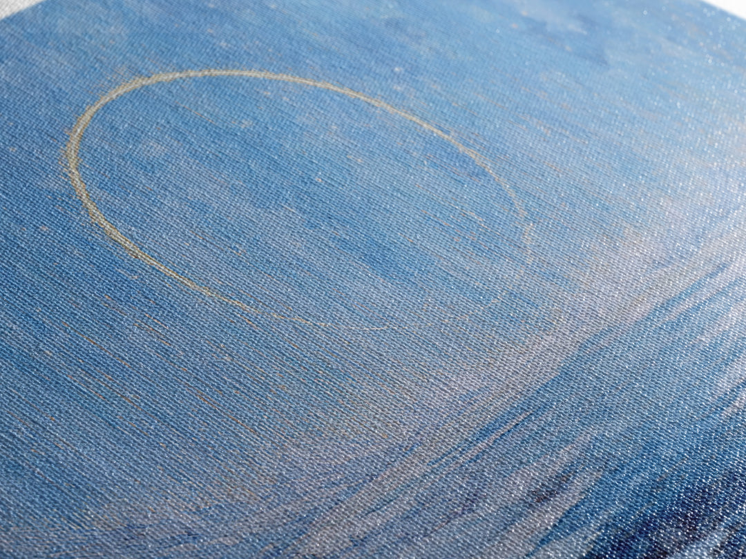 Blue Frozen Lake With Golden Ring Wall Art, Dreamy Landscape, Modern Canvas Art, Textured Blue Home Decor, Spiritual Gift