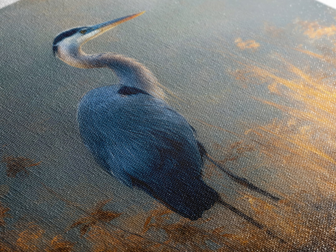 Blue Heron Standing Framed Canvas Print, Animal Art, Digital Wall Art, Living Room Decor, Fine Art, Creature, Modern Wall Art, ANI-1x1-11