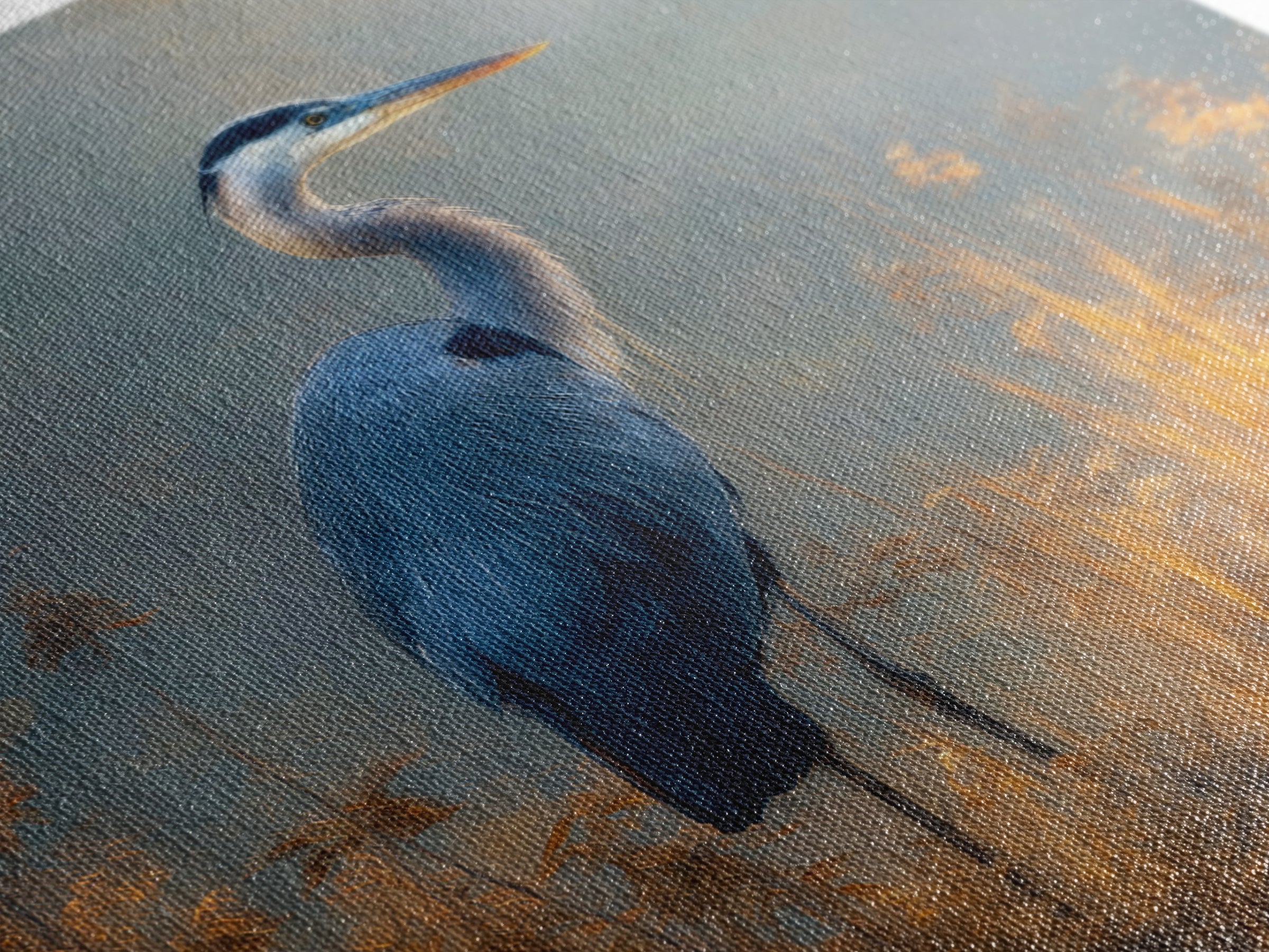Blue Heron Standing Framed Canvas Print, Animal Art, Digital Wall Art, Living Room Decor, Fine Art, Creature, Modern Wall Art, ANI-1x1-11