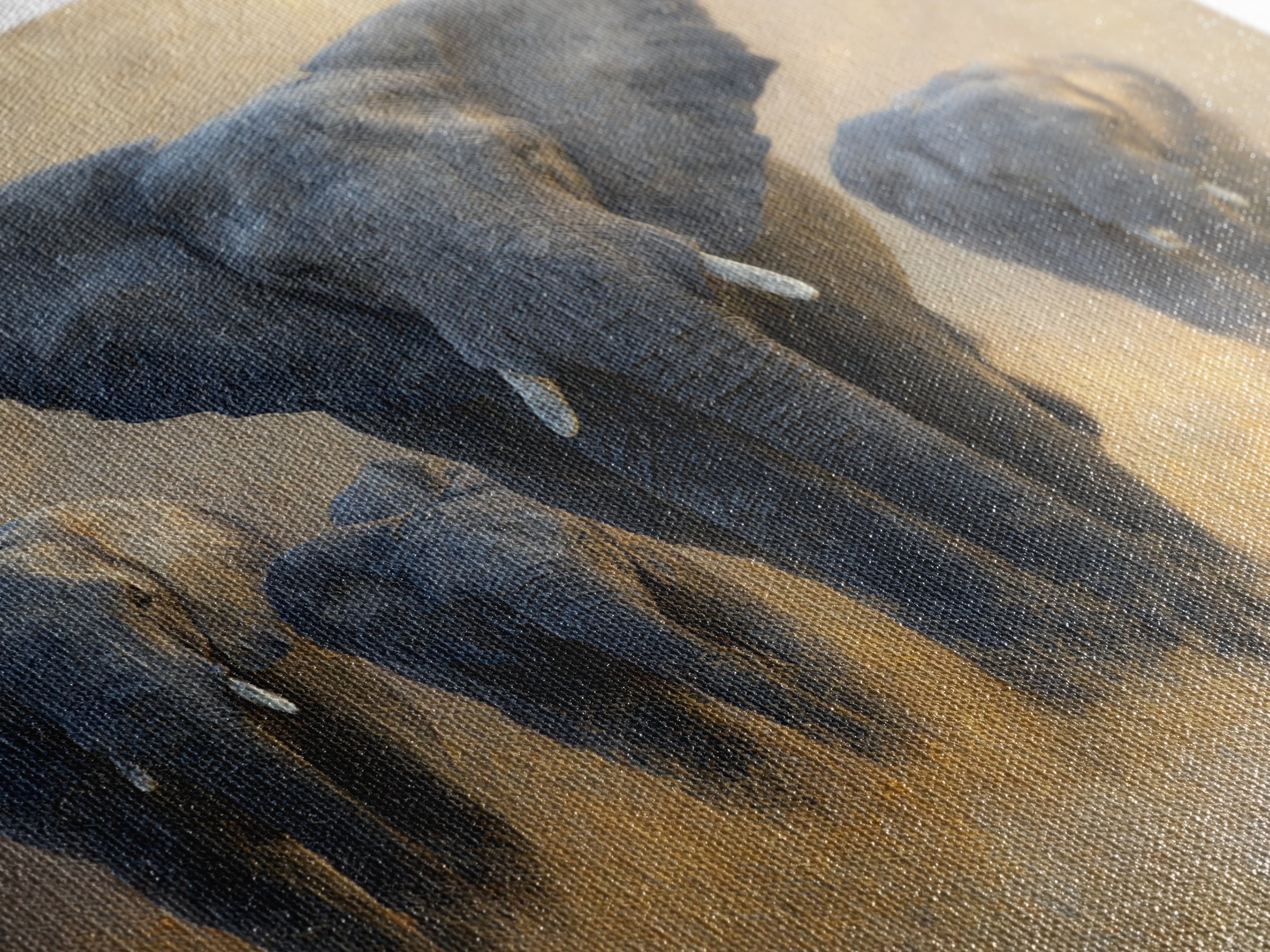 Elephant Family Walking Through Dusty Golden Light Canvas Print, Animal Art, Living Room Decor, Creature, Fine Art Print, ANI-1x1-14