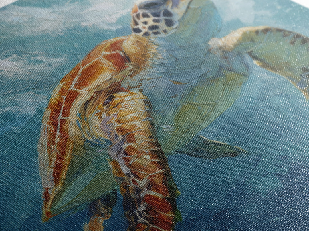 Sea Turtle Drifting Through Luminous Blue Water Canvas Print, Animal Art, Digital Print, Living Room Decor, Fine Art, Creature, ANI-1x1-18
