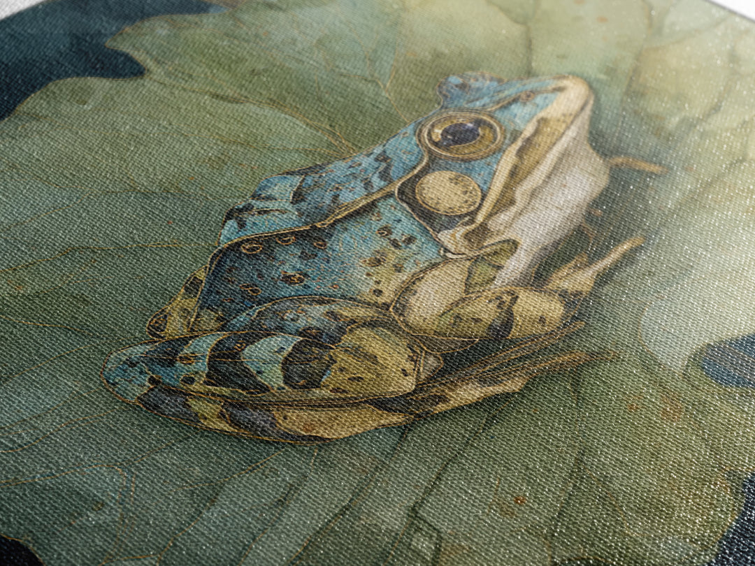 Frog on a Lotus Leaf Canvas Print, Animal Art, Digital Prints, Living Room Decor, Watercolor Art, Creature, Printable Art, ANI-1x1-20