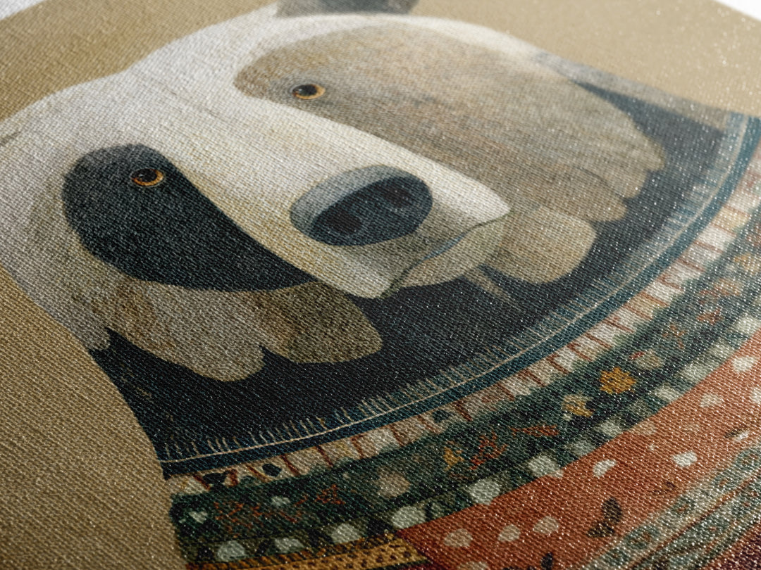 Whimsical Bear in a Patterned Sweater with Canvas Print, Animal Art, Modern Wall Art, Living Room Decor, Fine Art, Creature, ANI-1x1-26