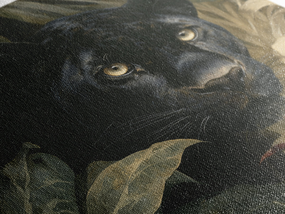 Dramatic Black Panther Emerging from Deep Jungle Canvas Print, Animal Art, Nursery Art, Living Room Decor, Oil Painting, ANI-1x1-54