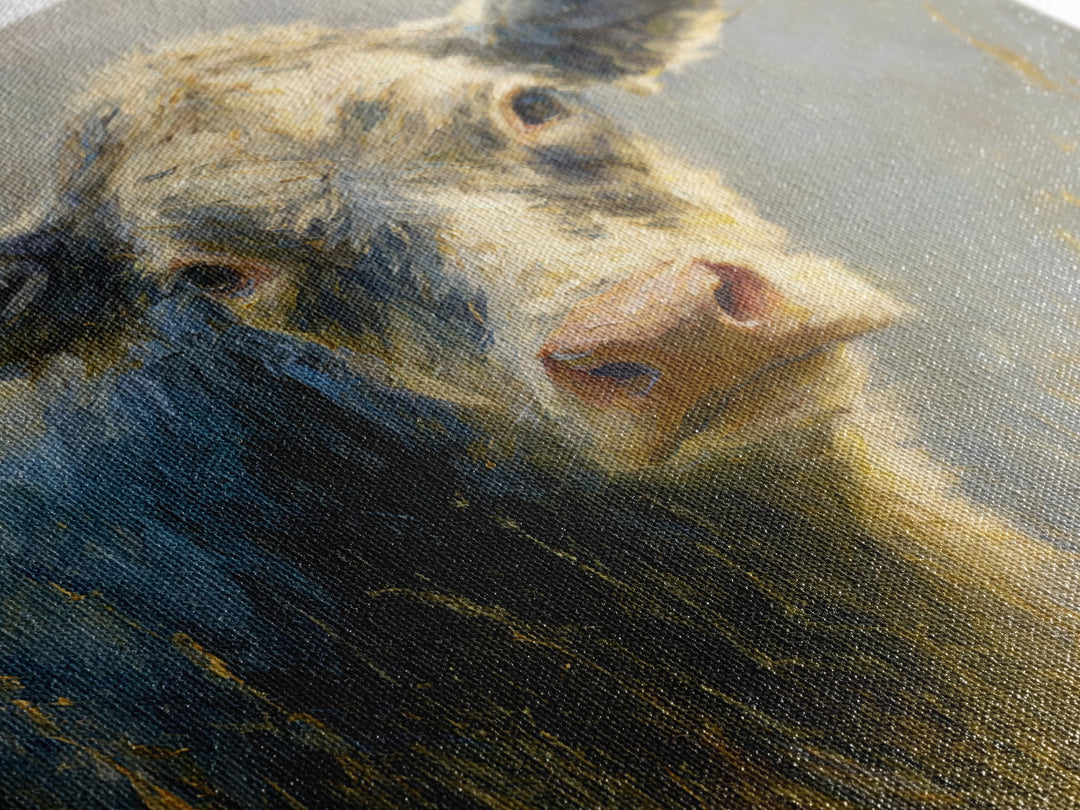 Gentle Cow Portrait Canvas Print, Animal Art, Trendy Wall Art, Living Room Decor, Fine Art, Creature, Textured Painting, ANI-1x1-55