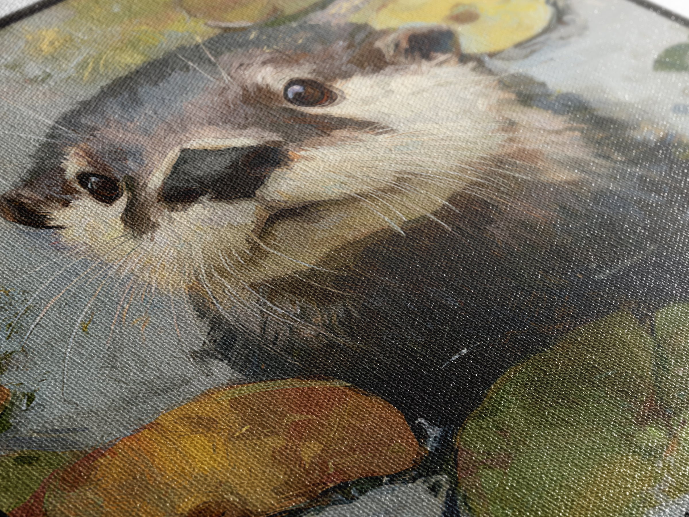 Playful Otter Floating Among Lily Pads Framed Canvas Print, Animal Art, Original Painting, Living Room Decor, Creature, ANI-1x1-56