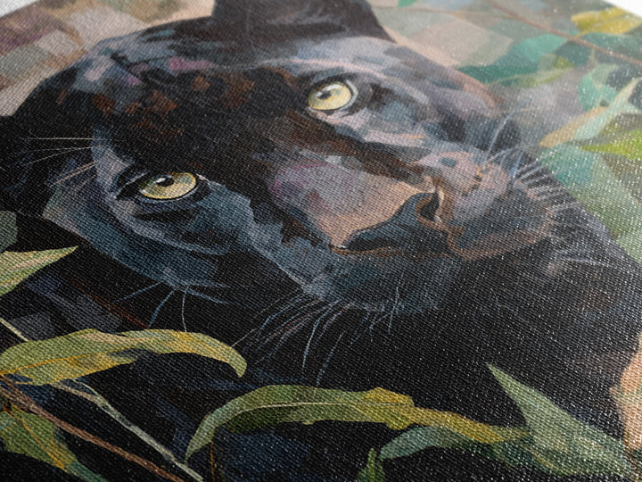Dramatic Black Panther Emerging from Deep Jungle Canvas Print, Animal Art, Farmhouse Decor, Living Room Decor, Creature, ANI-1x1-6
