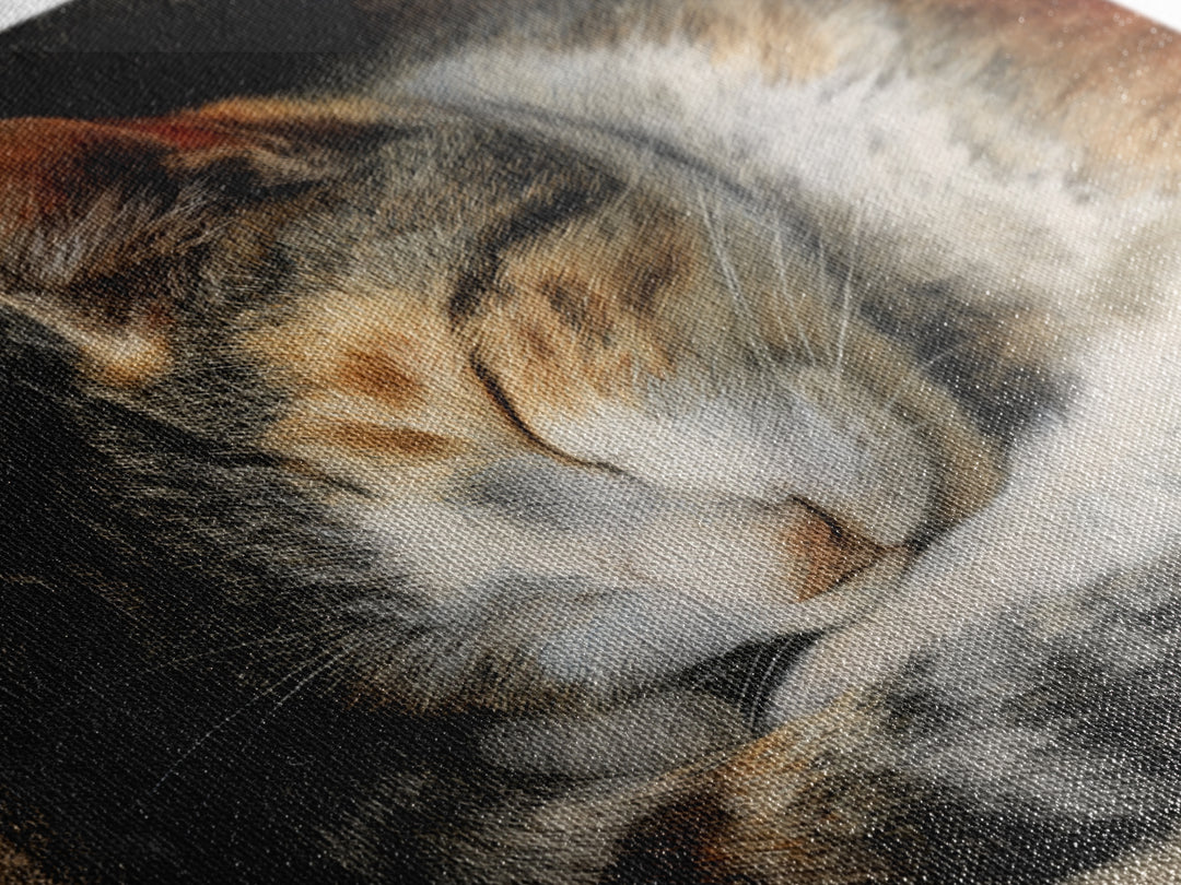 Sleeping Cat Curled Canvas Print, Animal Art, Nursery, Living Room Decor, Fine Art, Creature, Modern Decor, Fine Art Print, ANI-1x1-60