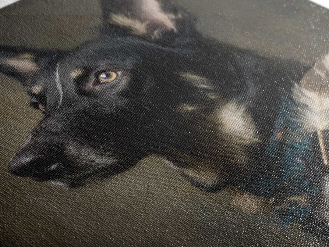 Dog Portrait with Painterly Collar and Loyal Framed Canvas Print, Animal Art, Downloadable Art, Living Room Decor, Creature, ANI-1x1-61