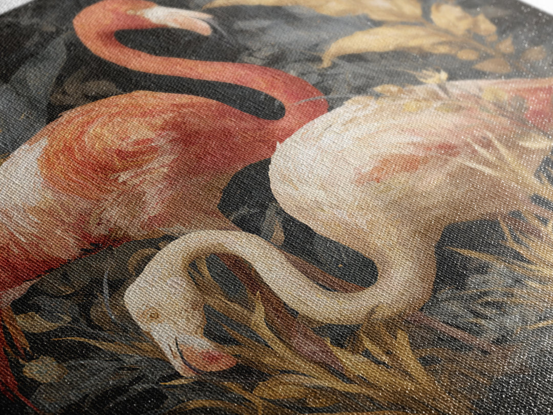 Flamingo Pair in Elegant Coral and Cream Framed Canvas Print, Animal Art, Gallery Decor, Living Room Decor, Fine Art, Creature, ANI-1x1-67