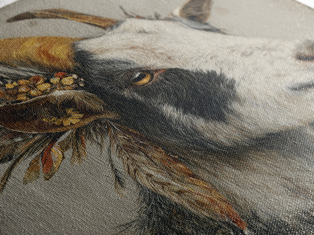 Goat Portrait with Rustic Folk Art Personality Canvas Print, Animal Art, Neutral Decor, Living Room Decor, Fine Art, Creature, ANI-1x1-69