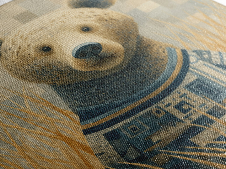 Whimsical Bear in a Patterned Sweater with Framed Canvas Print, Animal Art, Downloadable Art, Living Room Decor, Creature, ANI-1x1-74