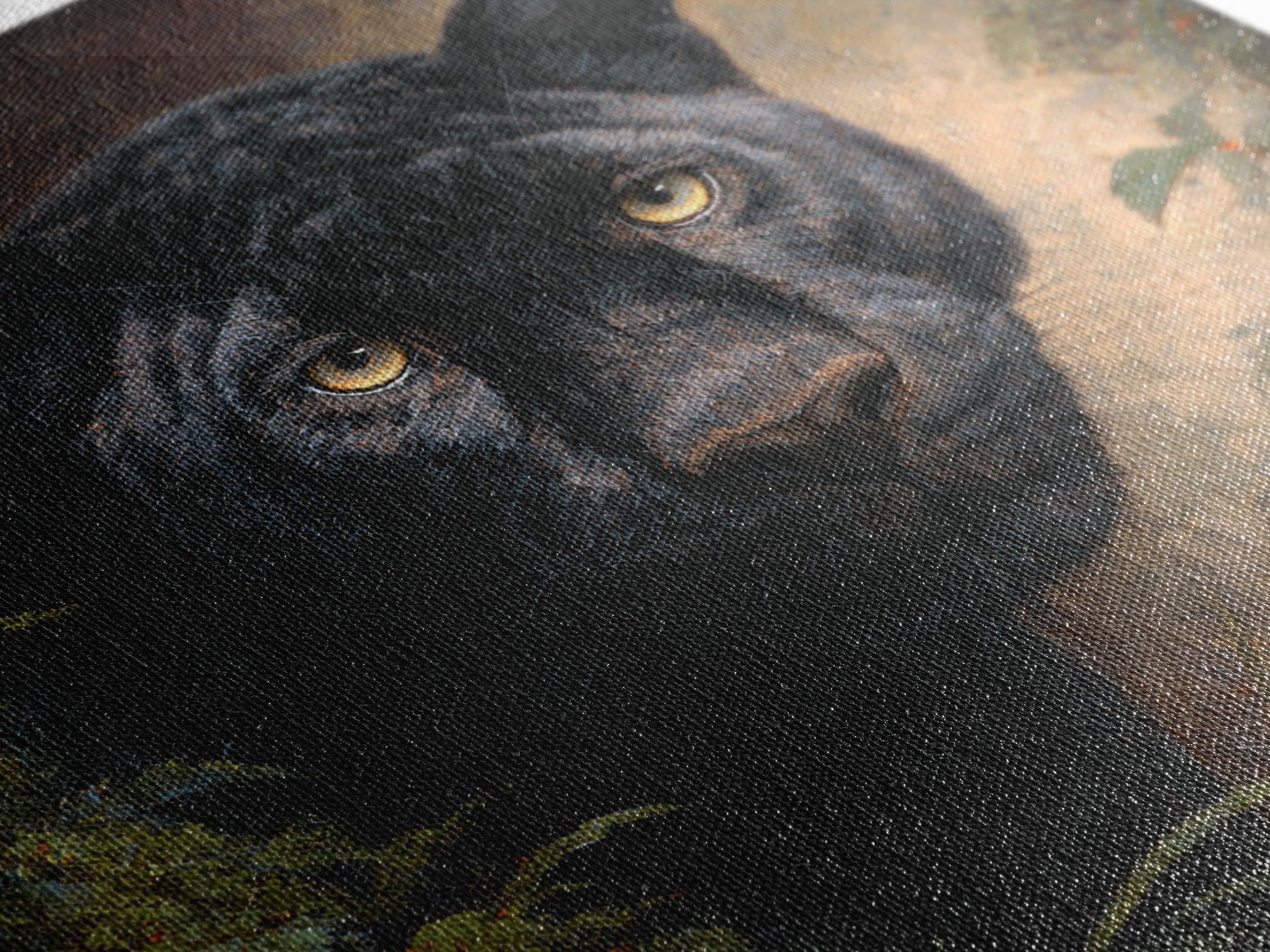 Dramatic Black Panther Emerging from Deep Jungle Framed Canvas Print, Animal Art, Gallery Decor, Living Room Decor, Creature, ANI-1x1-78