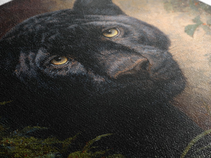Dramatic Black Panther Emerging from Deep Jungle Framed Canvas Print, Animal Art, Gallery Decor, Living Room Decor, Creature, ANI-1x1-78