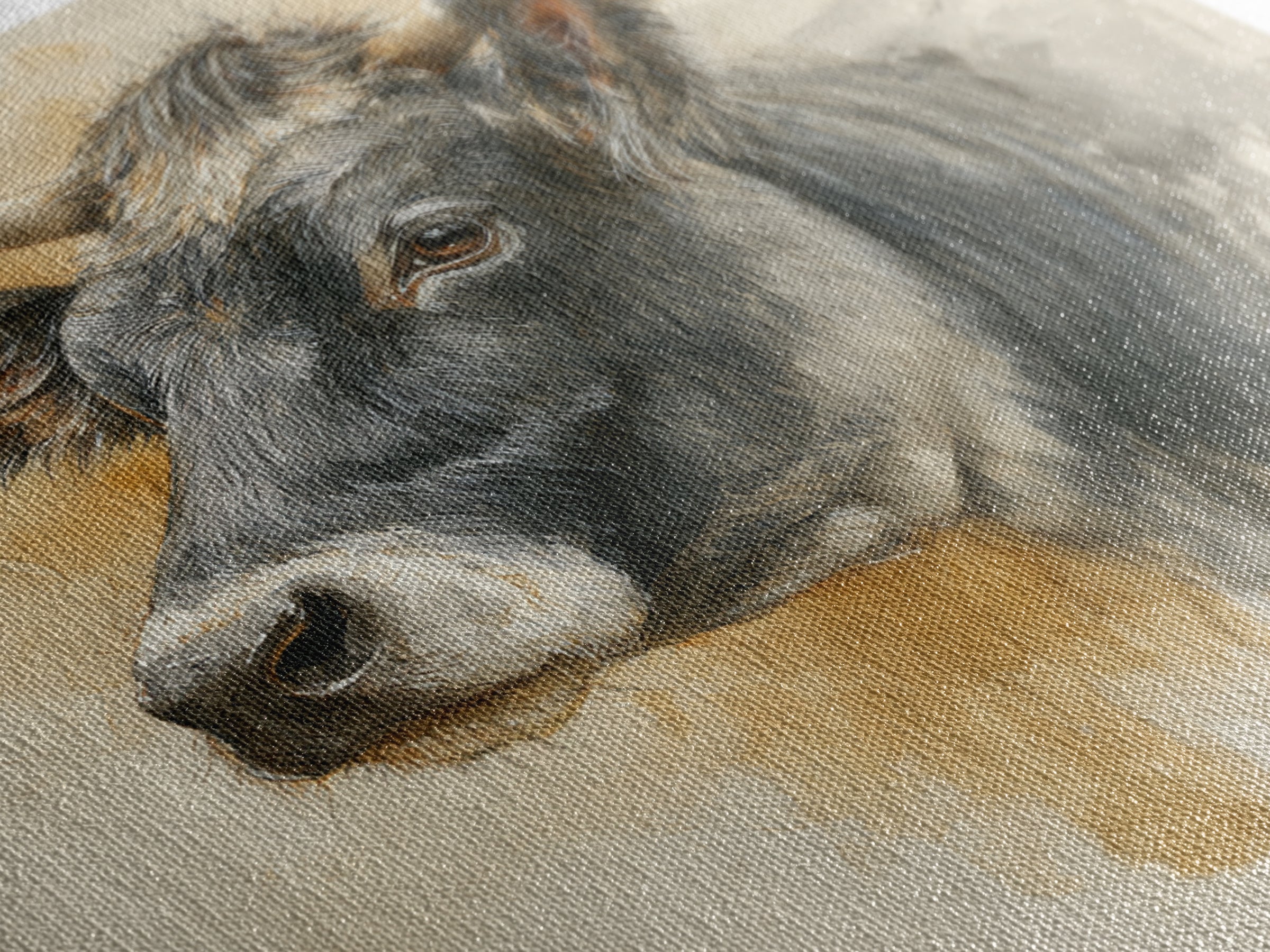 Gentle Cow Portrait Framed Canvas Print, Animal Art, Fine Art Print, Living Room Decor, Fine Art, Creature, Wall Decor, ANI-1x1-79