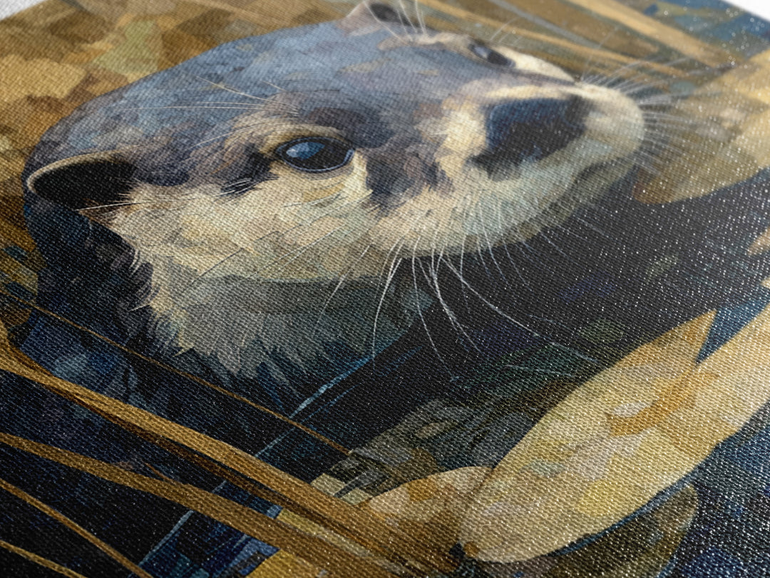 Playful Otter Floating Among Lily Pads Framed Canvas Print, Animal Art, Printable, Living Room Decor, Fine Art, Creature, ANI-1x1-8