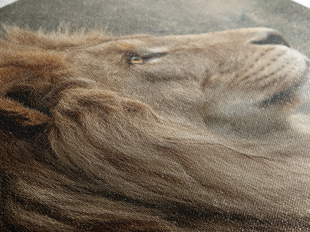 Regal Lion Profile Canvas Print, Animal Art, Textured Painting, Living Room Decor, Fine Art, Creature, Printable Wall Art, ANI-1x1-81