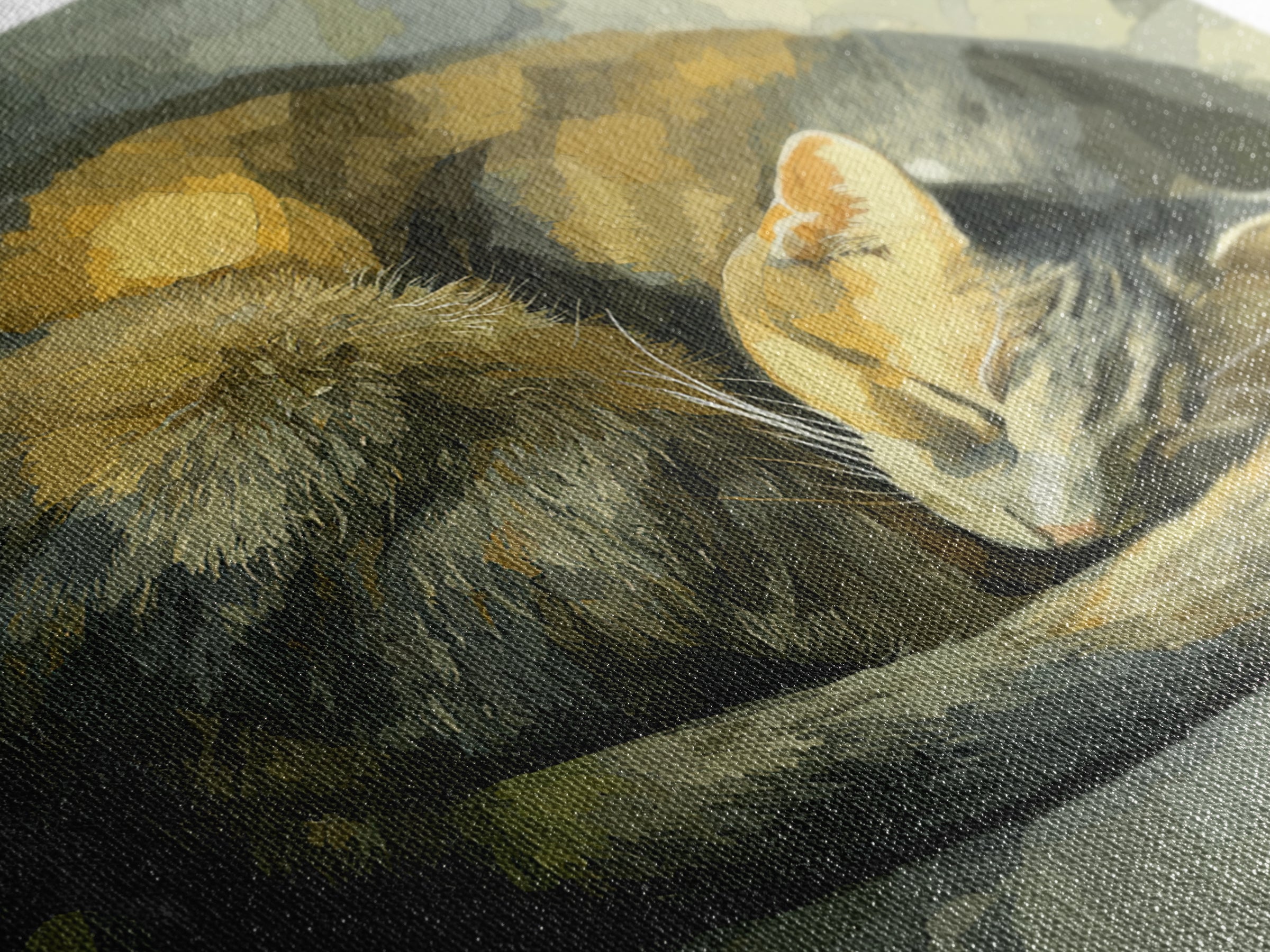 Sleeping Cat Curled Framed Canvas Print, Animal Art, Cat Art, Living Room Decor, Abstract Art, Creature, Art Print, ANI-1x1-84