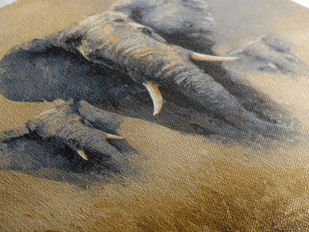 Elephant Family Walking Through Dusty Golden Light Canvas Print, Animal Art, Modern Decor, Living Room Decor, Creature, ANI-1x1-86