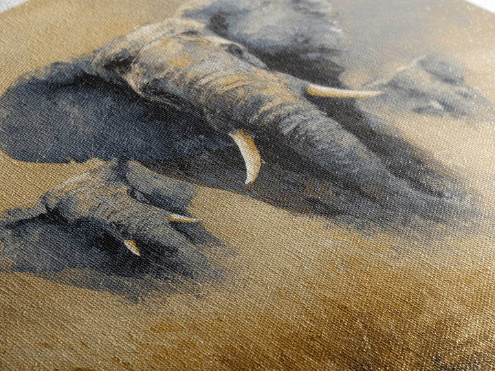 Elephant Family Walking Through Dusty Golden Light Canvas Print, Animal Art, Modern Decor, Living Room Decor, Creature, ANI-1x1-86