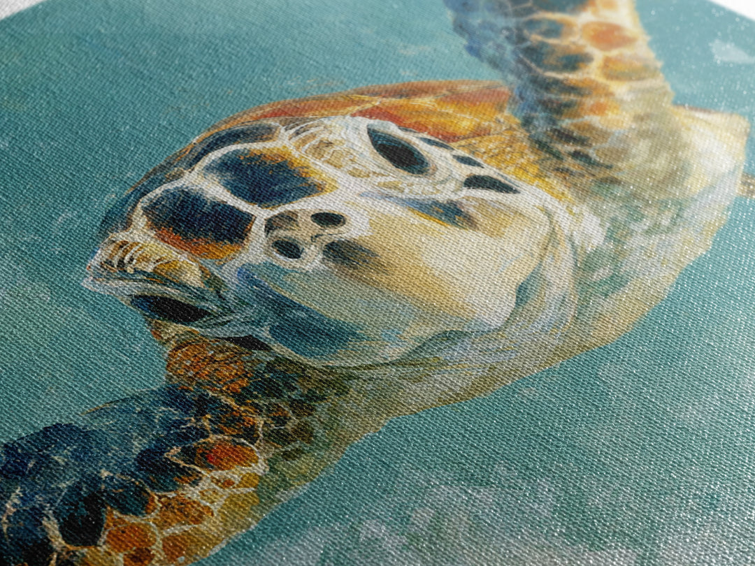 Sea Turtle Drifting Through Luminous Blue Water Canvas Print, Animal Art, Trendy Wall Art, Living Room Decor, Creature, ANI-1x1-90