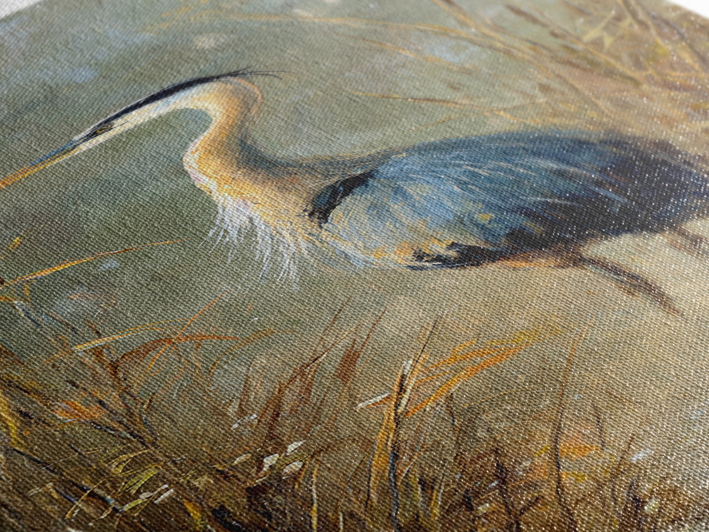 Blue Heron Standing Framed Canvas Print, Animal Art, Printable Wall Art, Living Room Decor, Fine Art, Creature, Boho Wall Art, ANI-1x3-47