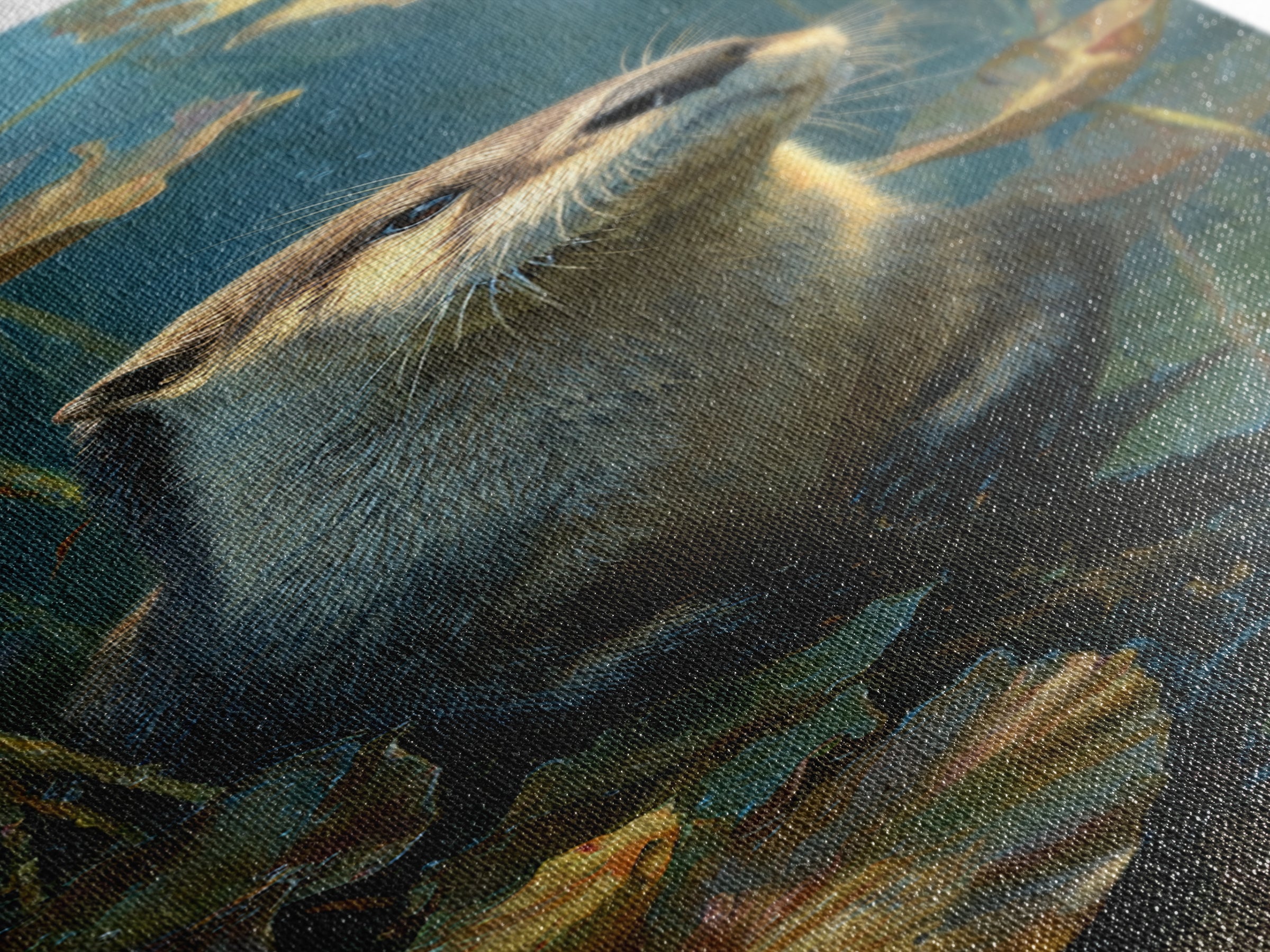 Playful Otter Floating Among Lily Pads Canvas Print, Animal Art, Oil Painting, Living Room Decor, Fine Art, Creature, ANI-1x3-68