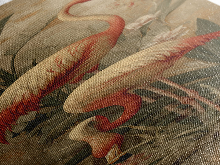 Flamingo Pair in Elegant Coral and Cream Canvas Print, Animal Art, Contemporary Art, Living Room Decor, Fine Art, Creature, ANI-1x3-7