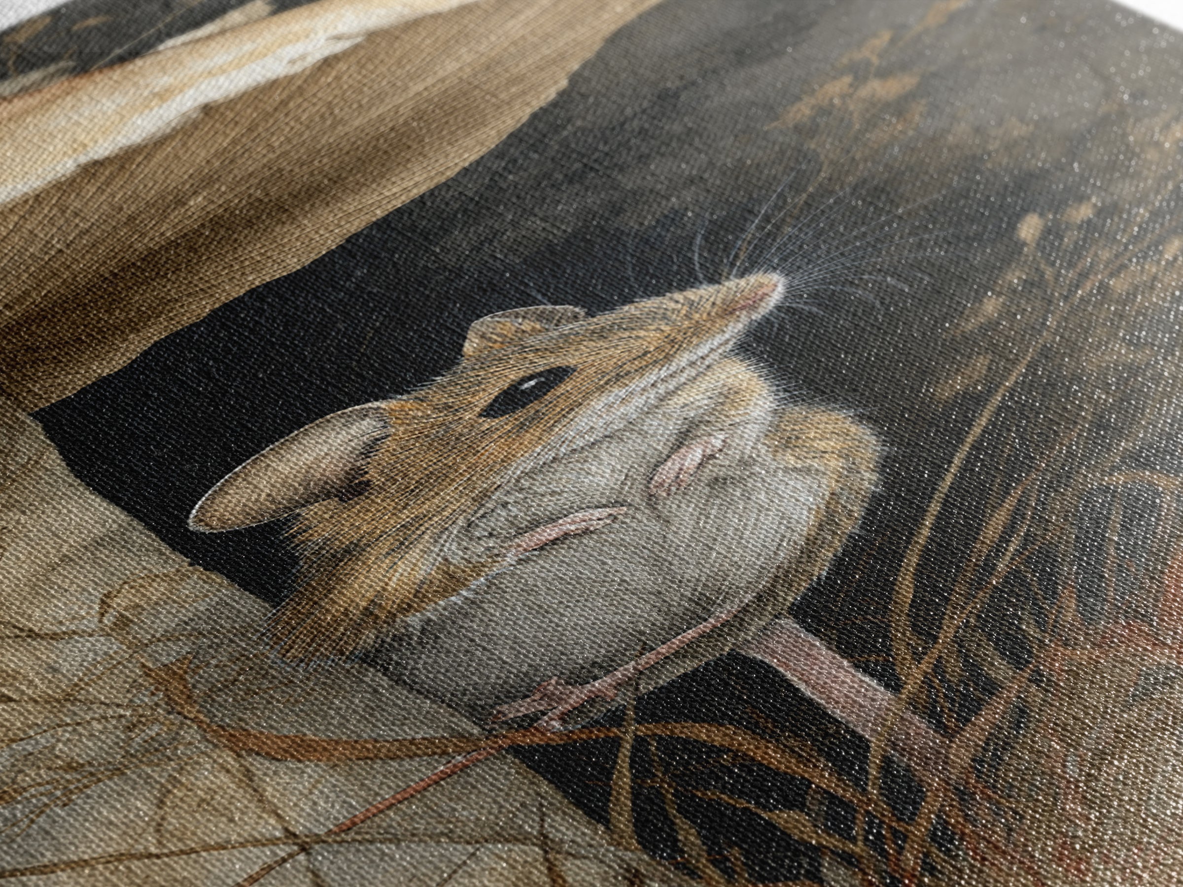 Tiny Field Mouse Framed Canvas Print, Animal Art, Trendy Wall Art, Living Room Decor, Fine Art, Creature, Textured Painting, ANI-1x3-70