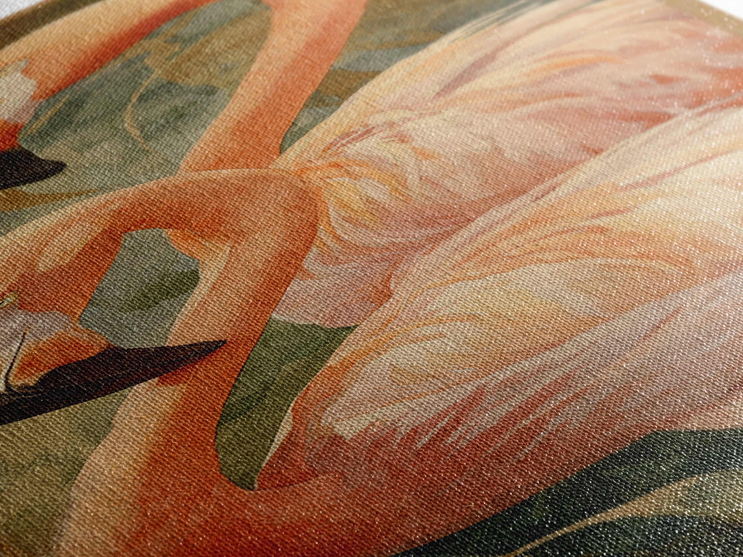 Flamingo Pair in Elegant Coral and Cream Framed Canvas Print, Animal Art, Digital Print, Living Room Decor, Fine Art, Creature, ANI-1x3-79
