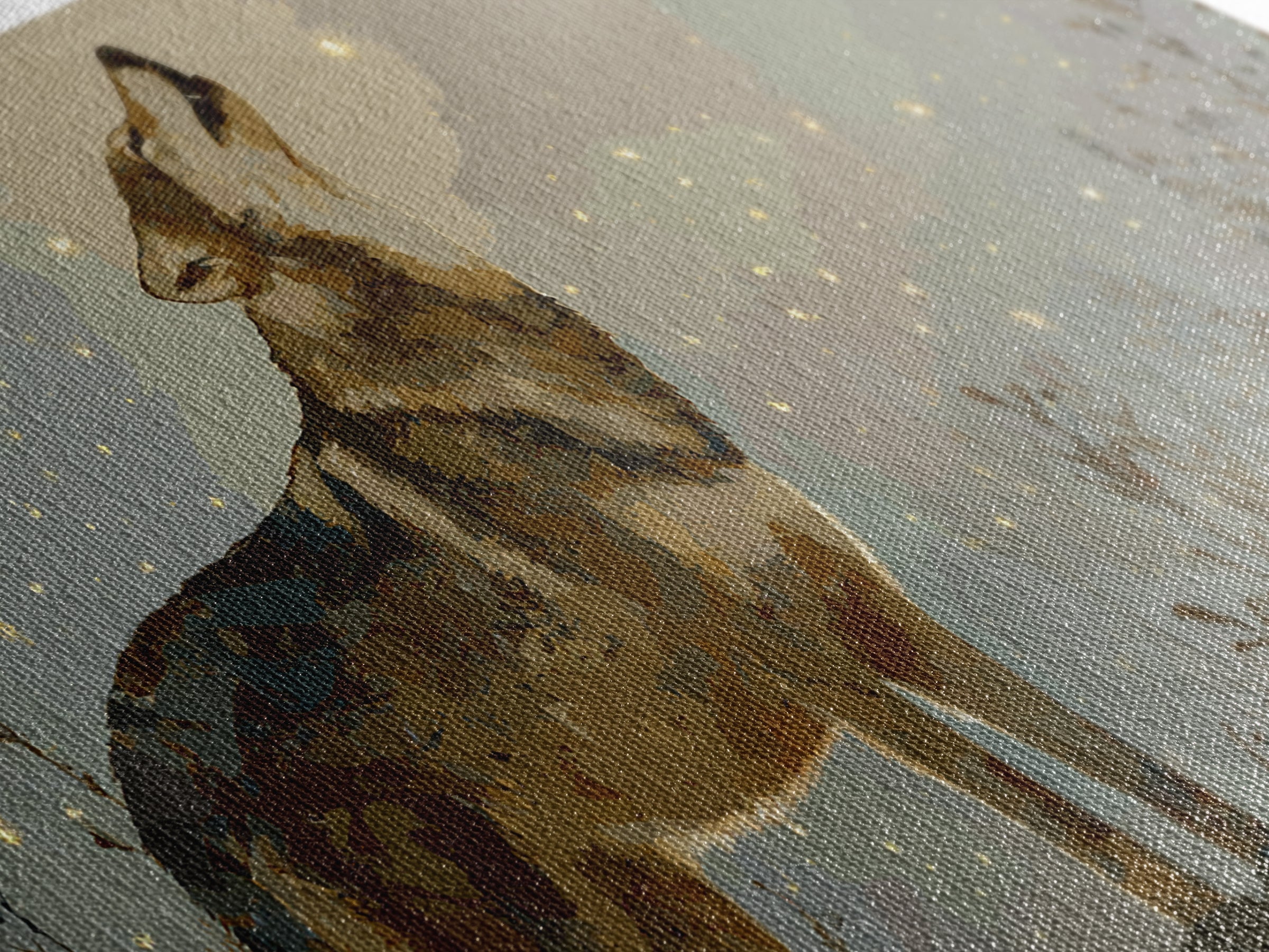 Wolf Silhouette Beneath a Star Filled Sky Framed Canvas Print, Animal Art, Statement Artwork, Living Room Decor, Creature, ANI-2x1-18