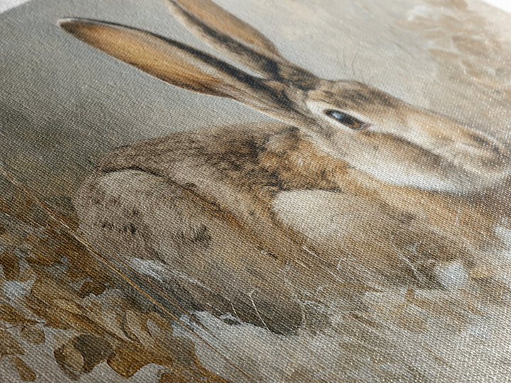 Curious Rabbit in a Soft Watercolor Meadow Framed Canvas Print, Animal Art, Living Room Decor, Oil Painting, Creature, ANI-2x1-25