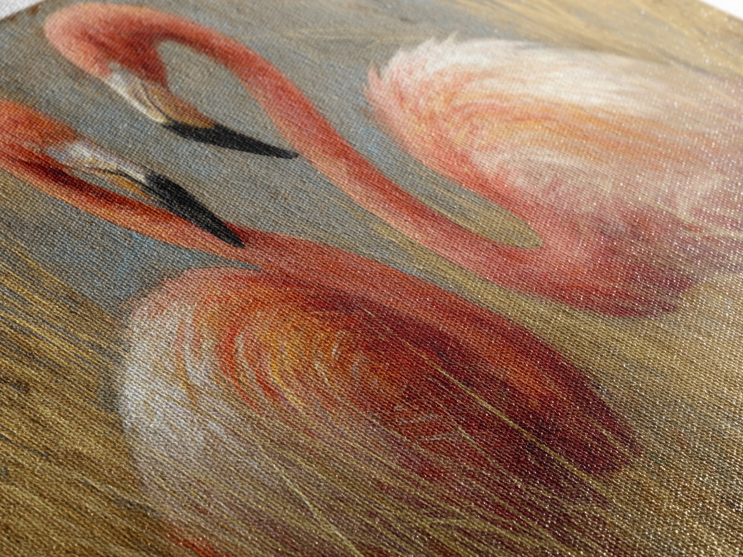 Flamingo Pair in Elegant Coral and Cream Canvas Print, Animal Art, Decor, Living Room Decor, Oil Painting, Creature, ANI-2x1-39