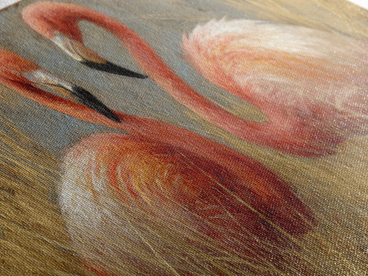 Flamingo Pair in Elegant Coral and Cream Canvas Print, Animal Art, Decor, Living Room Decor, Oil Painting, Creature, ANI-2x1-39