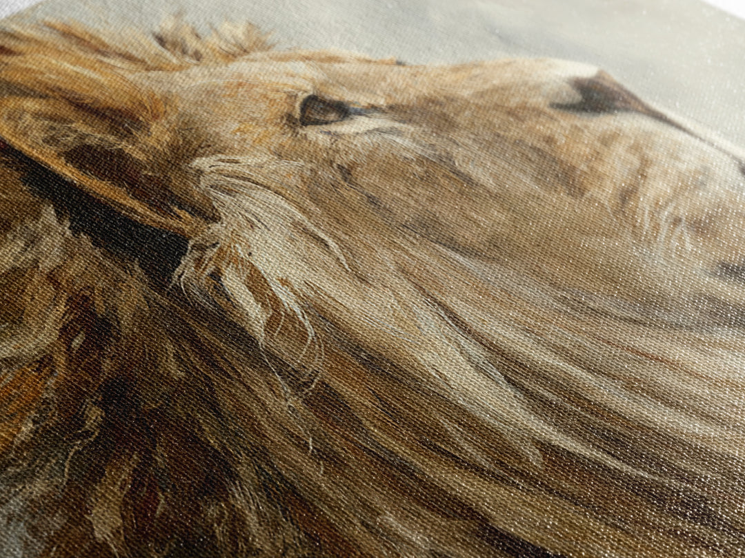 Regal Lion Profile Canvas Print, Animal Art, Printable, Living Room Decor, Oil Painting, Creature, Nursery, Boho Wall Art, ANI-2x1-53
