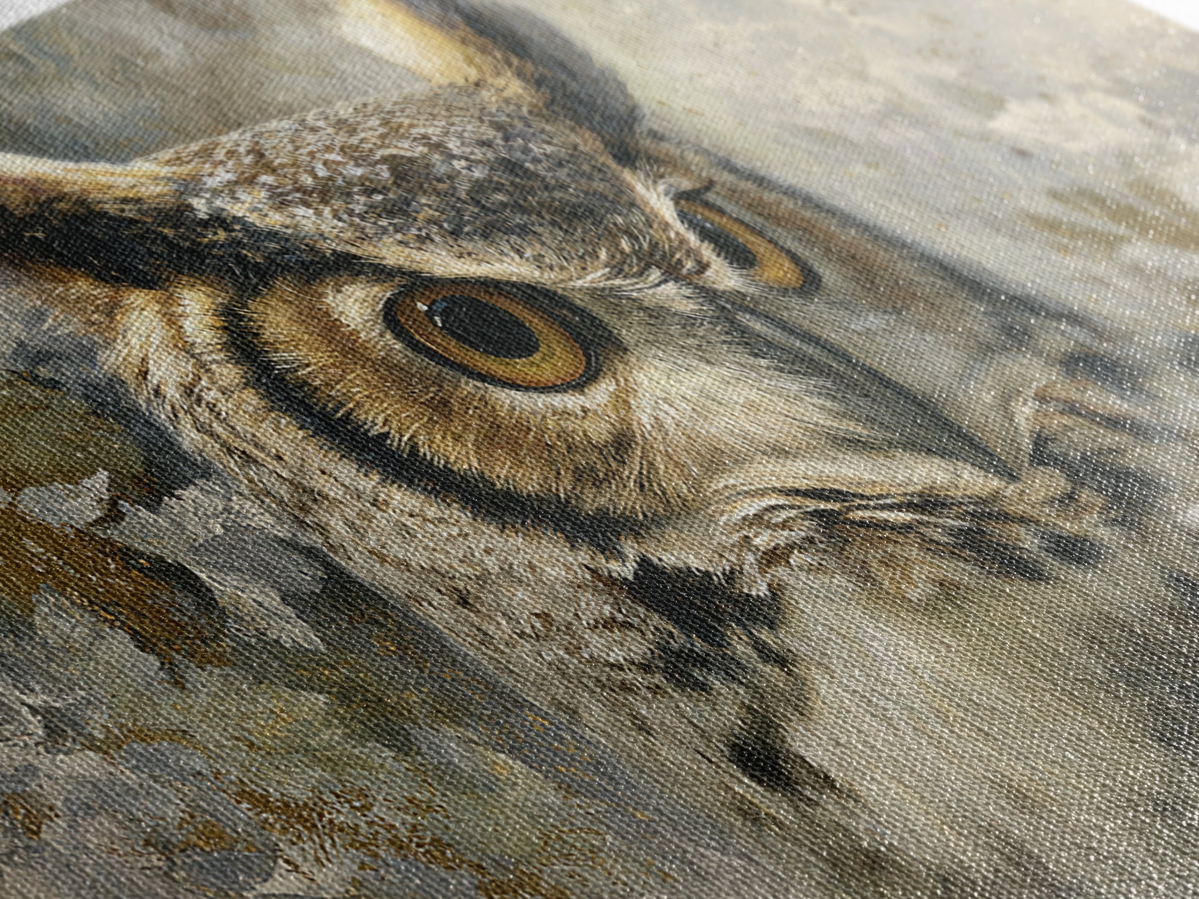 Owl with Moonlit Feathers and Celestial Accents Framed Canvas Print, Animal Art, Nursery, Living Room Decor, Watercolor Art, ANI-2x1-59