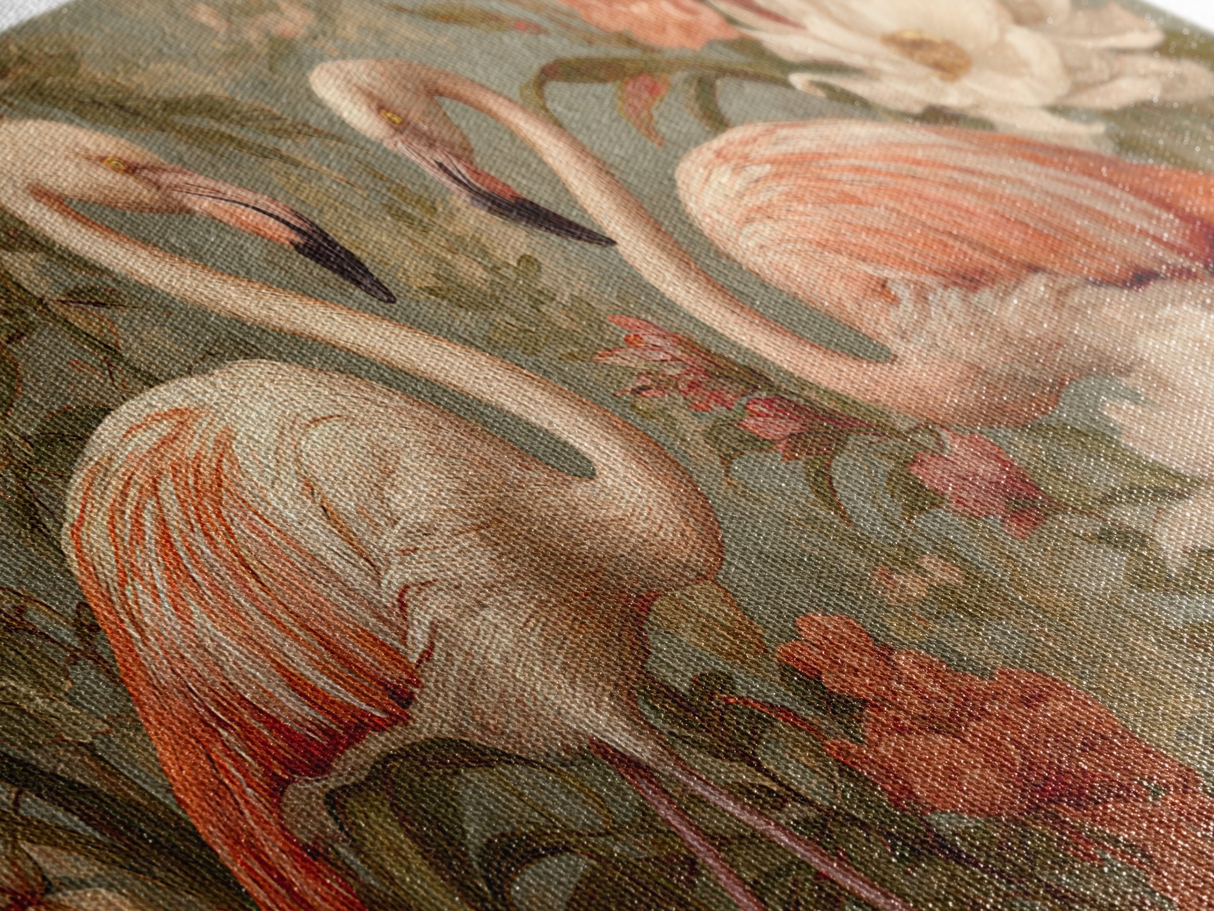 Flamingo Pair in Elegant Coral and Cream Canvas Print, Animal Art, Nursery Wall Art, Living Room Decor, Fine Art, Creature, ANI-2x1-63