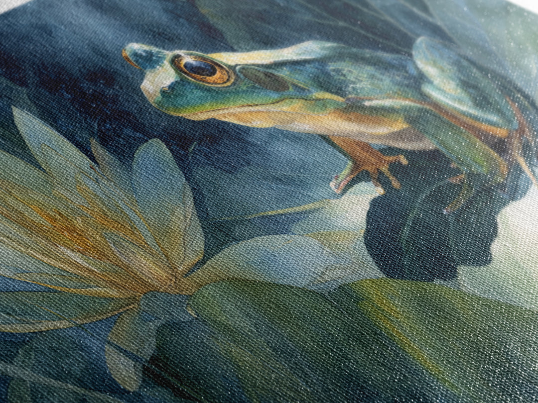 Frog on a Lotus Leaf Canvas Print, Animal Art, Digital Art, Living Room Decor, Oil Painting, Creature, Farmhouse Decor, ANI-2x1-64