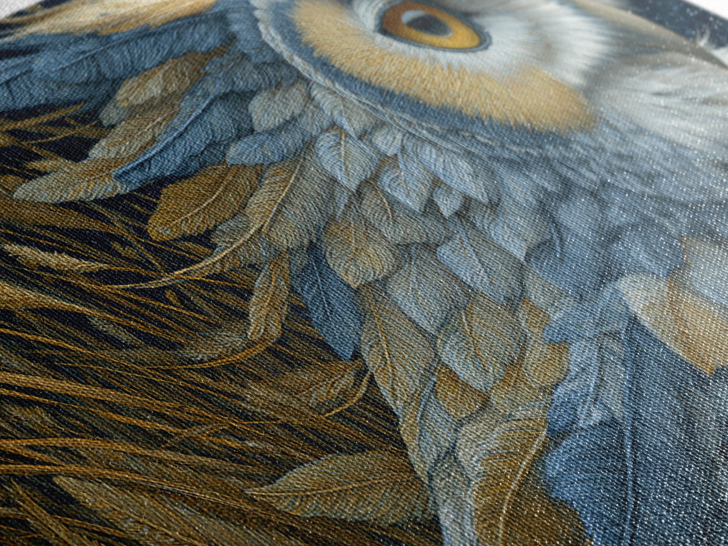 Owl with Moonlit Feathers and Celestial Accents Framed Canvas Print, Animal Art, Contemporary Art, Living Room Decor, Creature, ANI-2x1-83
