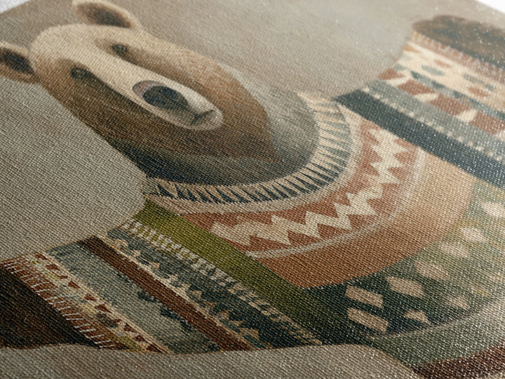 Whimsical Bear in a Patterned Sweater with Canvas Print, Animal Art, Wall Decor, Living Room Decor, Fine Art, Creature, ANI-2x1-94