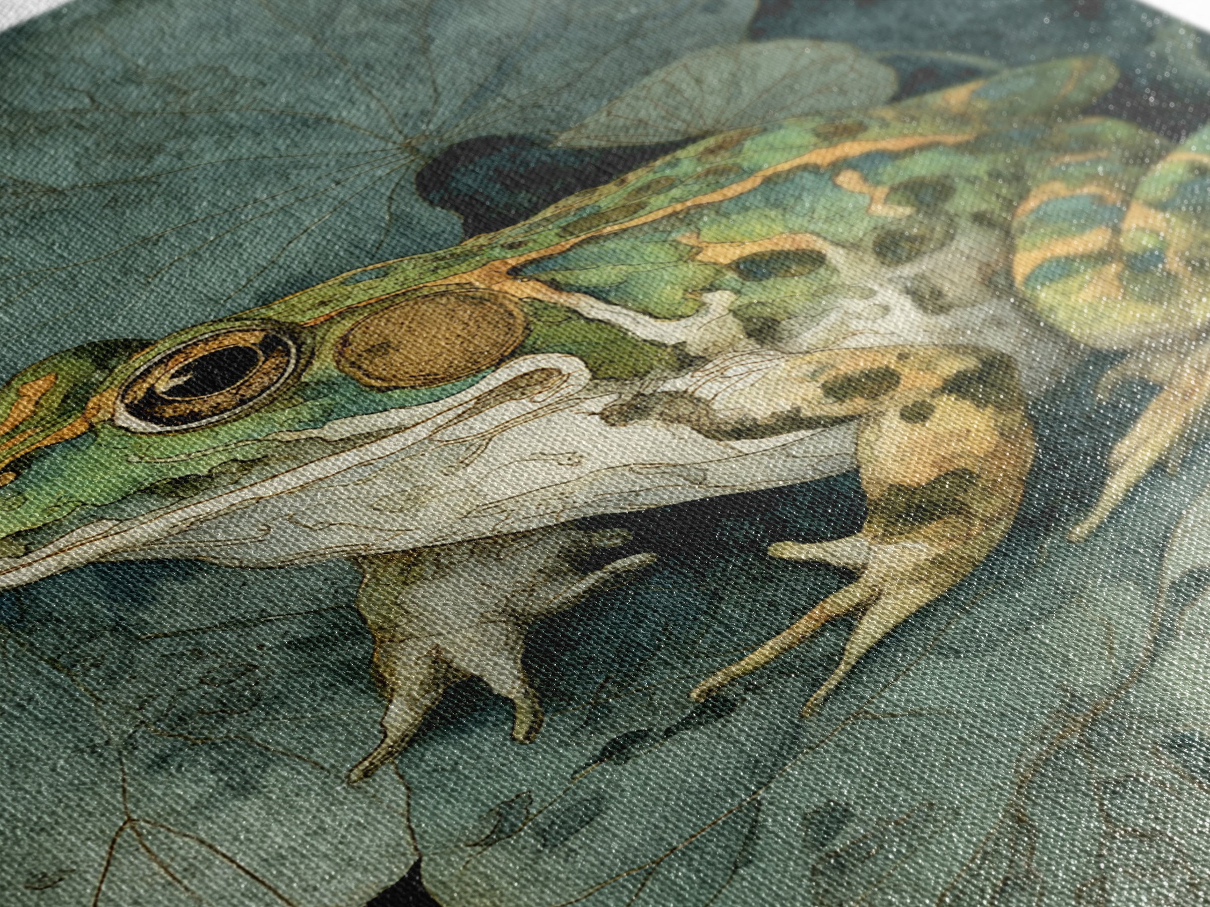Frog on a Lotus Leaf Framed Canvas Print, Animal Art, Art Print, Living Room Decor, Watercolor Art, Creature, Digital Art, ANI-2x3-100
