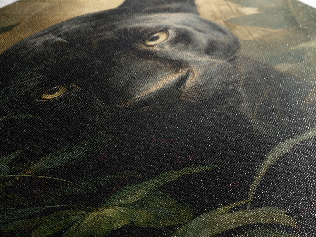 Dramatic Black Panther Emerging from Deep Jungle Canvas Print, Animal Art, Art Print, Living Room Decor, Oil Painting, Creature, ANI-2x3-14