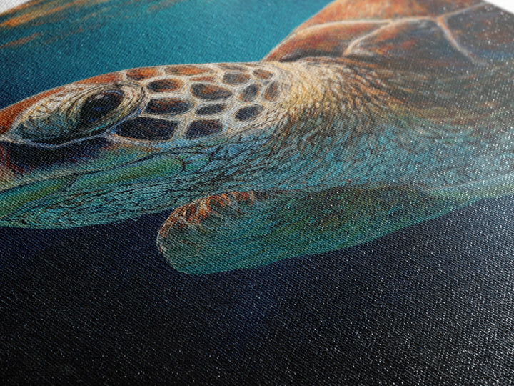 Sea Turtle Drifting Through Luminous Blue Water Framed Canvas Print, Animal Art, Boho Decor, Living Room Decor, Abstract Art, ANI-2x3-26