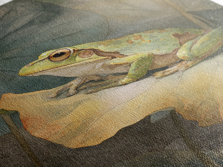 Frog on a Lotus Leaf Framed Canvas Print, Animal Art, Art Deco, Living Room Decor, Oil Painting, Creature, Cat Art, ANI-2x3-28