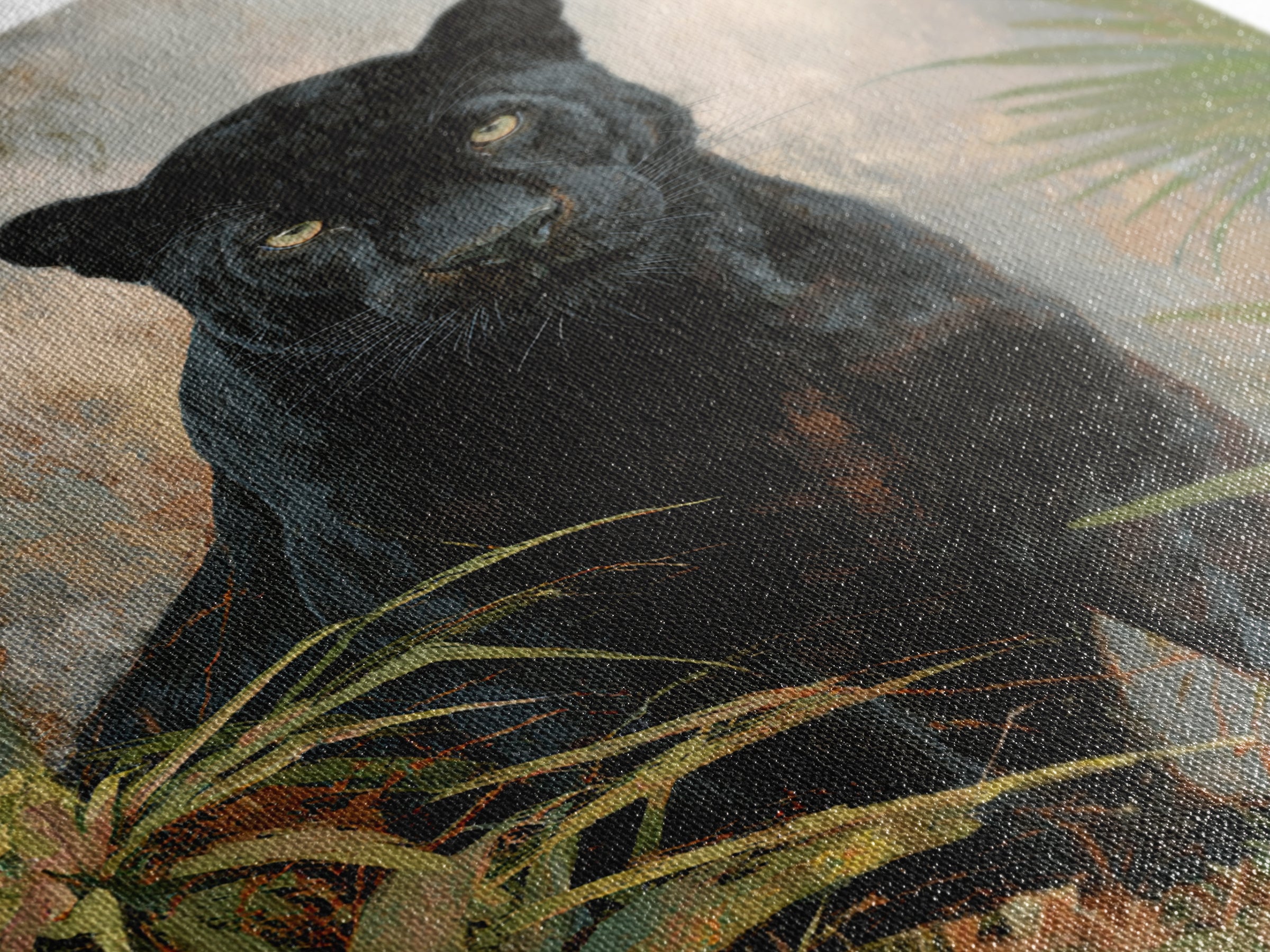 Dramatic Black Panther Emerging from Deep Jungle Framed Canvas Print, Animal Art, Wall Art, Living Room Decor, Creature, ANI-2x3-38